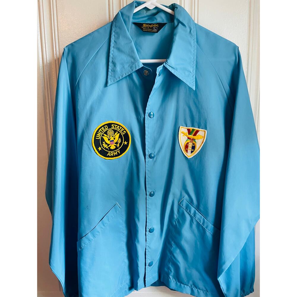 Vintage 70s Swingster Large Blue Windbreaker Army Legionof Honor Patches